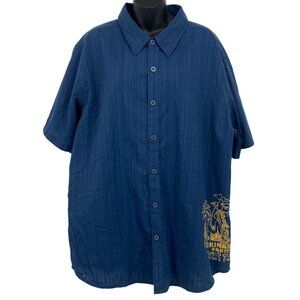 Hinano Tahiti Mens Aloha Hawaiian Shirt Size XXL Button Up Shirt Blue EUC